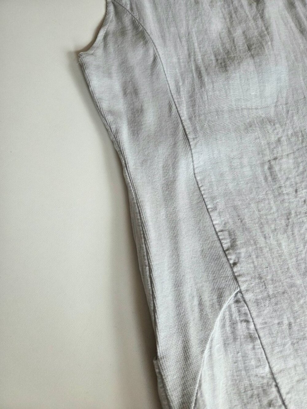 Lina Tomei Italian 100% Linen Light Grey Shift Dress Beaded Scoop Neck - Picture 10 of 11